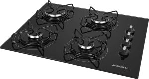 Cooktop a Gás, 4 Bocas, Mondial, Preto/Inox